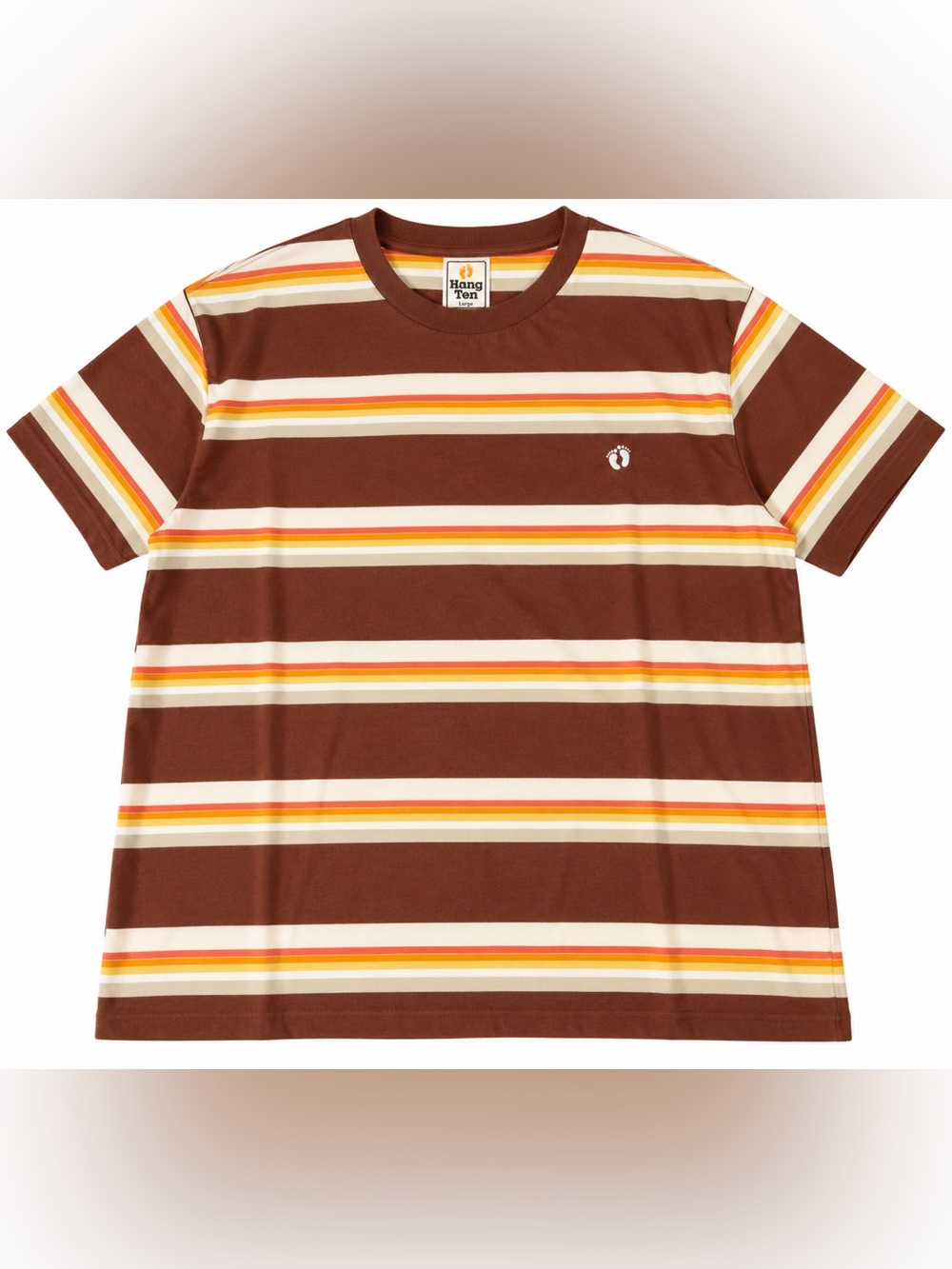 Hang Ten Jordan Style Brown Retro Striped Cotton T-Shirt Men’s Large